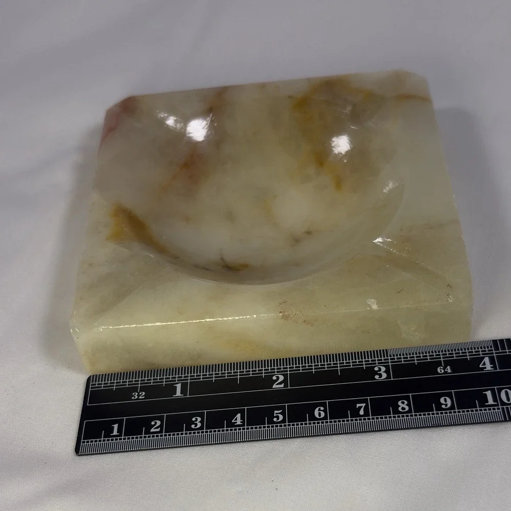 VINTAGE ASHTRAY SOLID MARBLE TAN BROWN LARGE HEAVY 4in Square S2-371